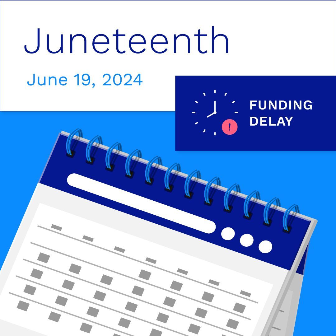 Don't forget! Banks will be closed on Wednesday, June 19 in observance of Juneteenth. As a result, funding will be delayed until Thursday, June 20.

#juneteenth #fundingdelay #holiday #news