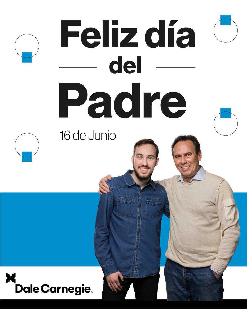 ¡Feliz día del padre! a todos los papás de Dale Carnegie México y que forman parte de nuestra comunidad.

Gracias por ser ejemplo de fortaleza, esfuerzo y amor de muchas familias. Les mandamos un cálido abrazo del Equipo Dale Carnegie México.  👨🏻🎉💙

#16deJunio #DíaDelPadre