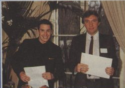 US Gold's Tim Chaney is presented with an award by Jools Holland at the 1984 C&amp;VG Golden Joysticks. US Gold featured in the Best Strategy Game section with Beach Head coming second behind The Lords Of Midnight.