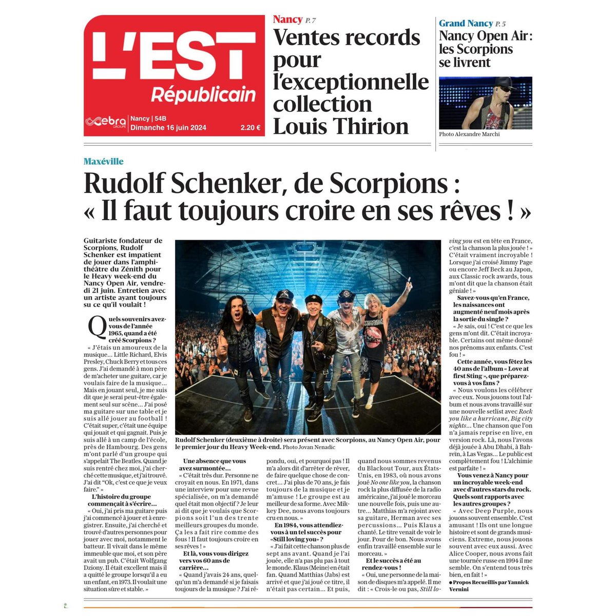 HeavyWD's tweet image. Super article sur le #HeavyWeekend dans @lestrepublicain ! 🗞️

Vous pourrez y découvrir l’interview de Rudolf Schenker, guitariste fondateur du groupe @scorpions , qui sera sur la scène du #HeavyWeekEnd le vendredi 21 juin 🎸⚡️

🎫 heavyweekend.live
