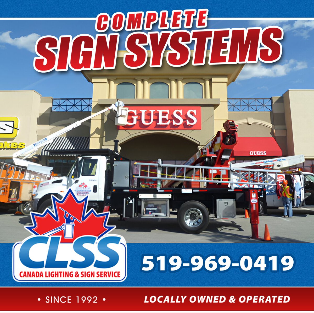 CLSS working hard putting up signs and lighting. #sign #lighting #design