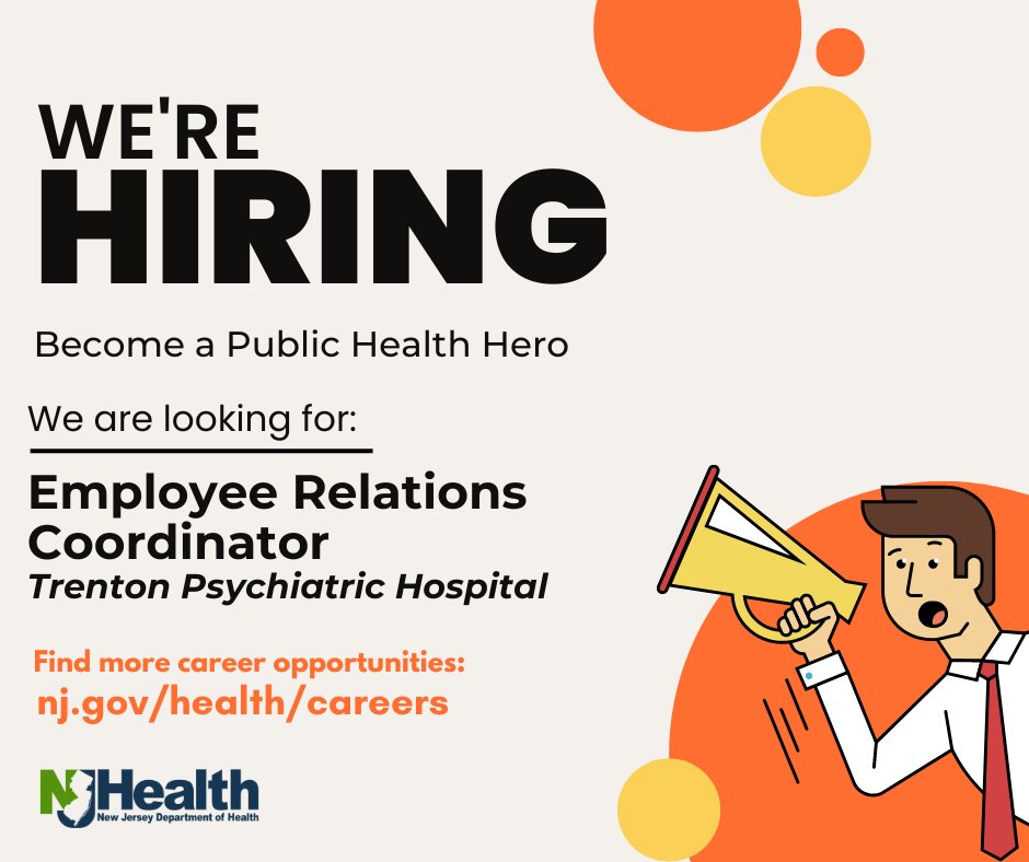 NJDOH on X: “Trenton Psychiatric Hospital is hiring an Employee