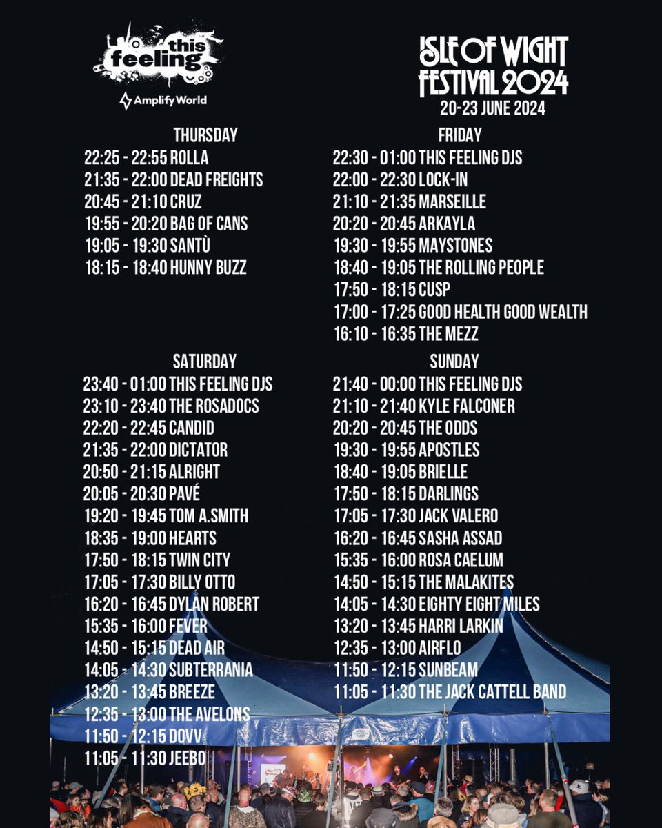 Huge weekend incoming for us!! 
Saturday night we are at <a href="/DcblStadium/">DCBL Stadium Halton</a> in our home town, doors open at 7pm then Sunday we are playing at the <a href="/IsleOfWightFest/">Isle of Wight Festival</a> on the <a href="/This_Feeling/">This Feeling</a> @amplify_link Stage! 🔥
Stage time Sunday will be 8:20 
See you down the front 
Tickets in comments x