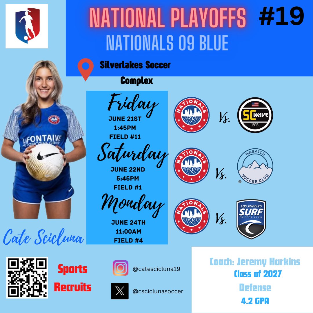 Cate Scicluna (@csciclunasoccer) on Twitter photo Can’t wait for playoffs in Cali!! <a href="/NationalsGA/">Nationals Girls Academy</a> <a href="/GAcademyLeague/">Girls Academy</a> <a href="/ImYouthSoccer/">ECNL/GA/Recruiting/College Soccer</a> <a href="/ImCollegeSoccer/">College Soccer Truth ™</a> <a href="/TheSoccerWire/">SoccerWire</a> Can’t wait for playoffs in Cali!! <a href="/NationalsGA/">Nationals Girls Academy</a> <a href="/GAcademyLeague/">Girls Academy</a> <a href="/ImYouthSoccer/">ECNL/GA/Recruiting/College Soccer</a> <a href="/ImCollegeSoccer/">College Soccer Truth ™</a> <a href="/TheSoccerWire/">SoccerWire</a>
