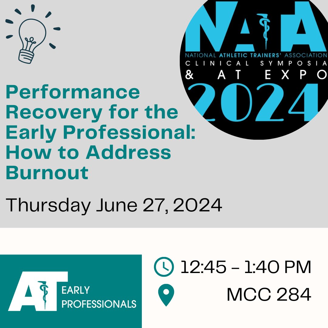 Join us at NATA as we host our educational session on Thursday June 27th. Come see Stephanie M. Singe, PhD, ATC, FNATA and Thomas G. Bowman, PhD, ATC, FNATA, as they address Burnout in the Early Professional. We are looking forward to seeing you there! #NOLA #EPC  #NATA24