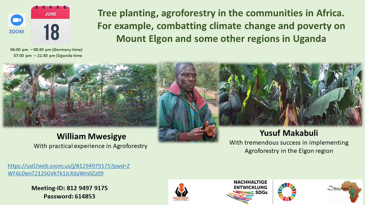 ChatUganda256's tweet photo. 18 JuneTree planting and Agroforestry as a sustainable land use approach with the potential to address multiple issues of climate change and hunger in Sub Saharan Africa. Giving Mount Elgon in Uganda as example, SDG 13 &amp; 14

Meeting-ID: 812 9497 9175
Kenncode: 614853 https://t.co/6VZcLDRh8m