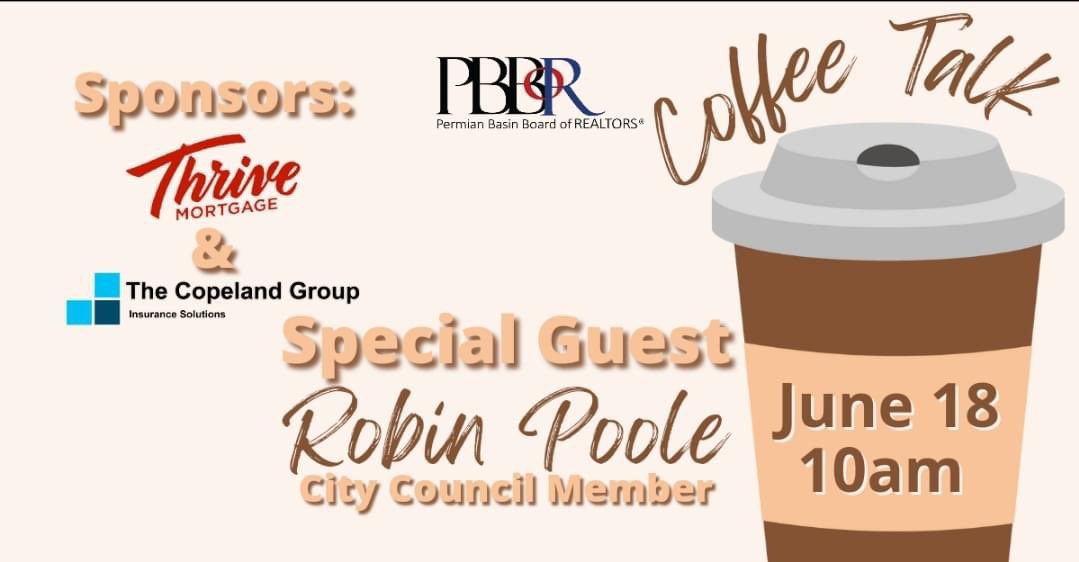 AbstractLone's tweet image. Plan to stop by the @PBBORtx tomorrow, Tuesday, June 18, 10am for Coffee Talk. This month City Council member Robin Poole is our guest. 

It’s a fun, informal, open forum to share ideas &amp;amp; discuss what’s going on in our community and industry. See you there!