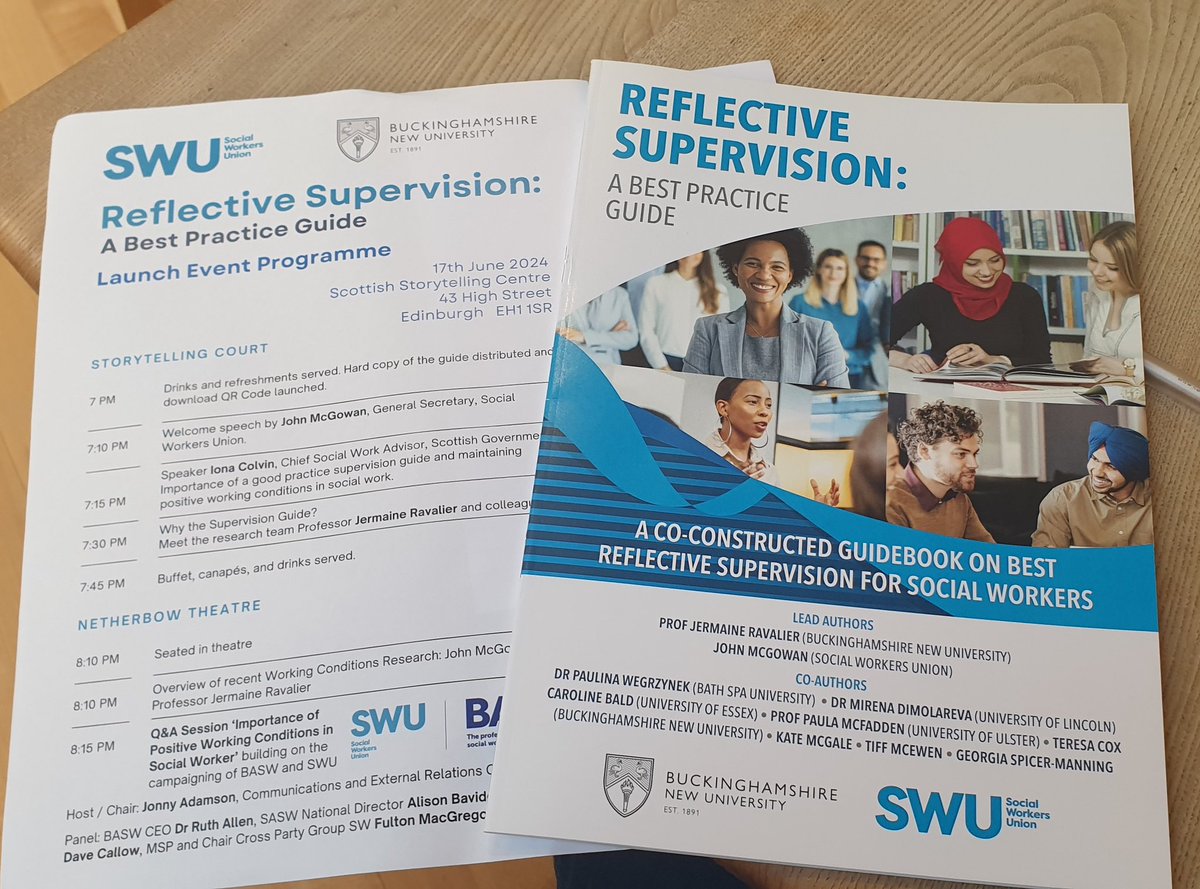 We're at the launch of the #ReflectiveSupervision Best Practice Guide tonight. Great work from <a href="/Ravalier/">Jermaine</a> and John McGowan <a href="/SWU_UK/">Social Workers Union</a> and co