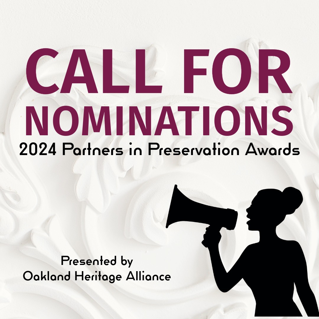 Nominations are now open for our annual Partners in Preservation Awards program! We are excited to honor our preservation/heritage community for their accomplishments and efforts this year.
oaklandheritage.org/pipawards