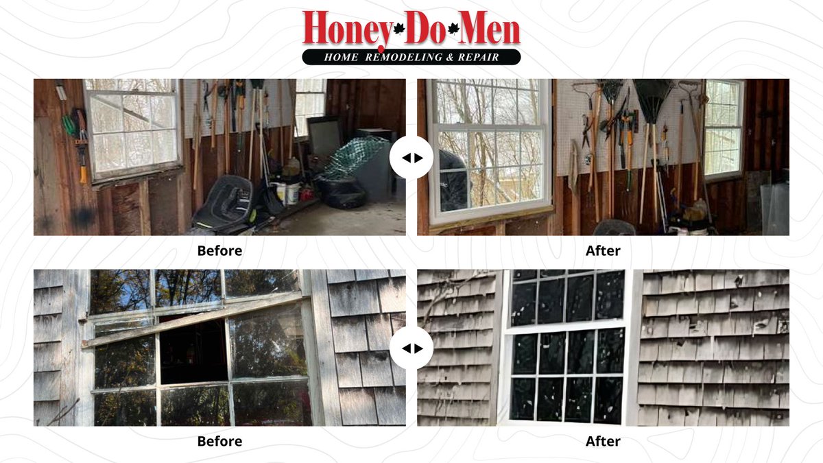 HoneyDoMen's tweet image. Check out this incredible before and after on these windows. If your windows could use a bit of TLC, contact us today! 🪟 (Remodeling Consultant: Darrell)

#HomeUpdate #WindowUpdate #HoneyDoMen
