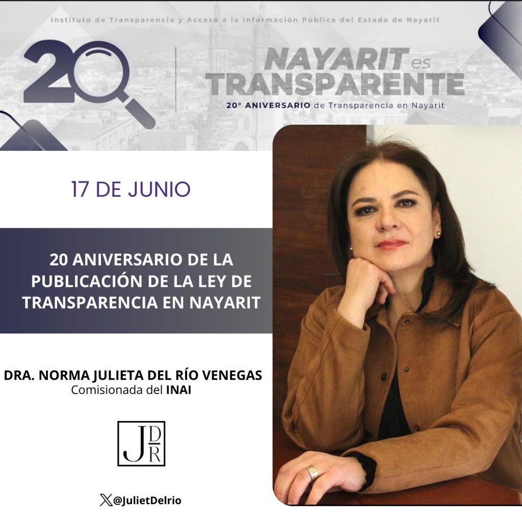 Inicia la conmemoración por el 20 aniversario de la publicación de la Ley de transparencia en Nayarit, base para la creación del <a href="/ItaiNayarit/">ITAI Nayarit</a> 🔓

Un gran reconocimiento a este organismo garante y a sus Comisionados: Ramón Alejandro Martínez, <a href="/AleLangaricaR1/">Alejandra</a> y Esmeralda Ibarra.