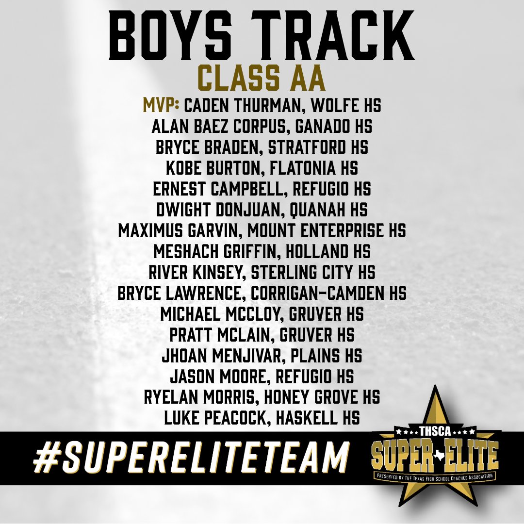 Let's give the 2A Boys Track &amp; Field #SuperEliteTeam recipients a BIG round of applause👏👏👏 Congratulations, keep up the good work!👟 #THSCAstrong 

🔗 Click here for the list thsca.com/super-elite-te…