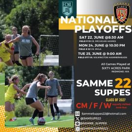 Samme Suppes (@samsups22) on Twitter photo Super excited for ECNL National Playoffs starting next his weekend! Can’t wait to play great competition! See you there ✈️
<a href="/AFU_2008_ECNL/">Atlanta Fire United 08G ECNL</a> <a href="/atlantaunitedsa/">Atlanta Fire United</a> <a href="/ECNLgirls/">ECNL Girls</a> <a href="/ECNLSoutheast/">ECNL Southeast Girls</a> <a href="/ImYouthSoccer/">ECNL/GA/Recruiting/College Soccer</a> <a href="/PrepSoccer/">Prep Soccer ⚽️</a> <a href="/TheSoccerWire/">SoccerWire</a> Super excited for ECNL National Playoffs starting next his weekend! Can’t wait to play great competition! See you there ✈️
<a href="/AFU_2008_ECNL/">Atlanta Fire United 08G ECNL</a> <a href="/atlantaunitedsa/">Atlanta Fire United</a> <a href="/ECNLgirls/">ECNL Girls</a> <a href="/ECNLSoutheast/">ECNL Southeast Girls</a> <a href="/ImYouthSoccer/">ECNL/GA/Recruiting/College Soccer</a> <a href="/PrepSoccer/">Prep Soccer ⚽️</a> <a href="/TheSoccerWire/">SoccerWire</a>