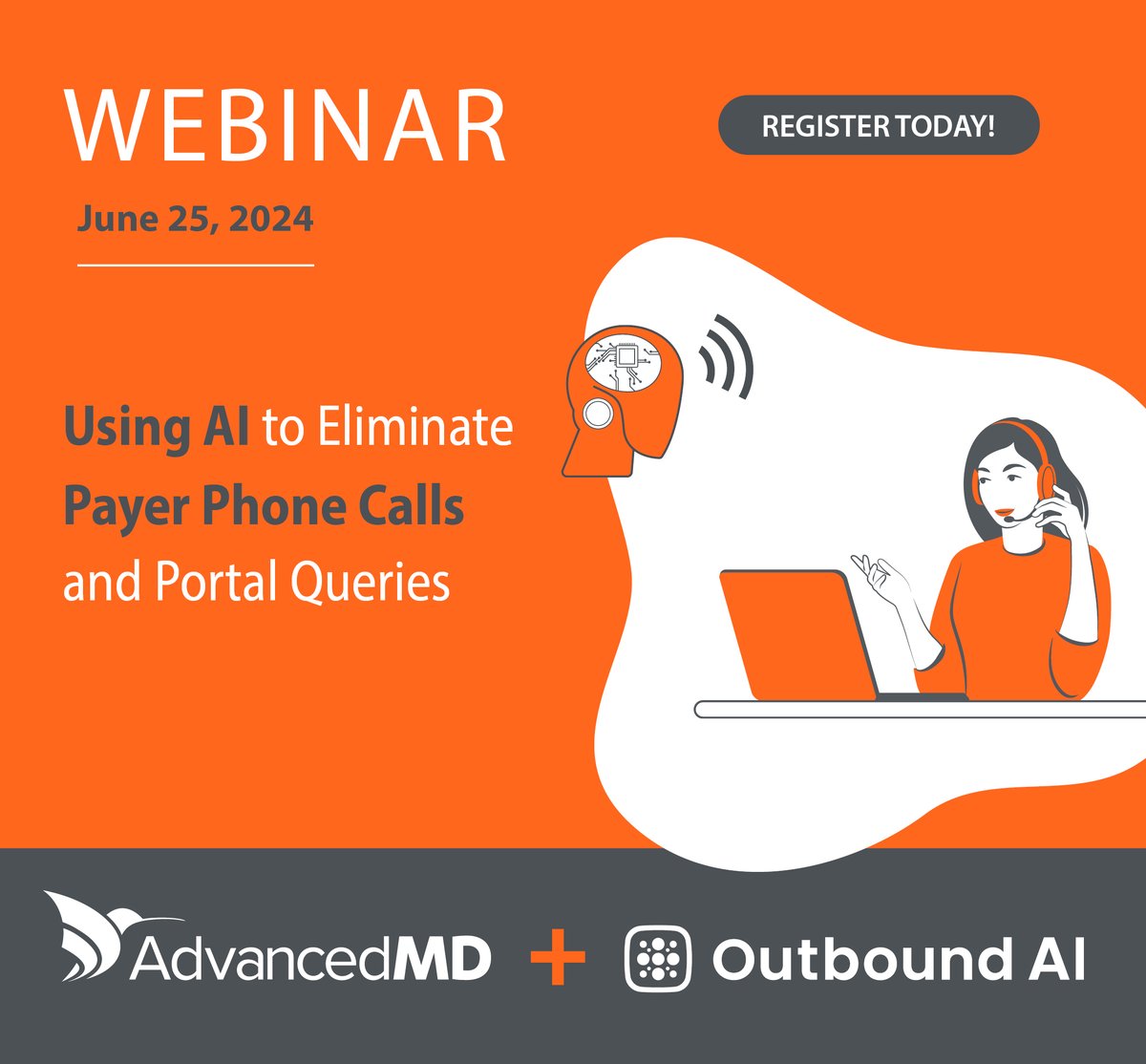 Outbound AI (@outboundai) on Twitter photo There is still time to register for our upcoming webinar! <a href="/OutboundAI/">Outbound AI</a> is collaborating with our newest connector partner, <a href="/AdvancedMD/">AdvancedMD</a>, to showcase how #AI makes it possible to eliminate payer phone calls and portal queries.
Register: info.advancedmd.com/OA-Using-AI-to… There is still time to register for our upcoming webinar! <a href="/OutboundAI/">Outbound AI</a> is collaborating with our newest connector partner, <a href="/AdvancedMD/">AdvancedMD</a>, to showcase how #AI makes it possible to eliminate payer phone calls and portal queries.
Register: info.advancedmd.com/OA-Using-AI-to…