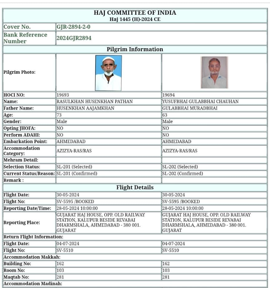Cover Number GJR-2894-2-0.

Pilgrim is hospitalized, but the specific hospital is unknown. The family members are continuously inquiring with the State Haj Committee about his whereabouts.

<a href="/hajmission/">Indian Haj Pilgrims Office</a> <a href="/CGIJeddah/">India in Jeddah</a>, please provide an update.
