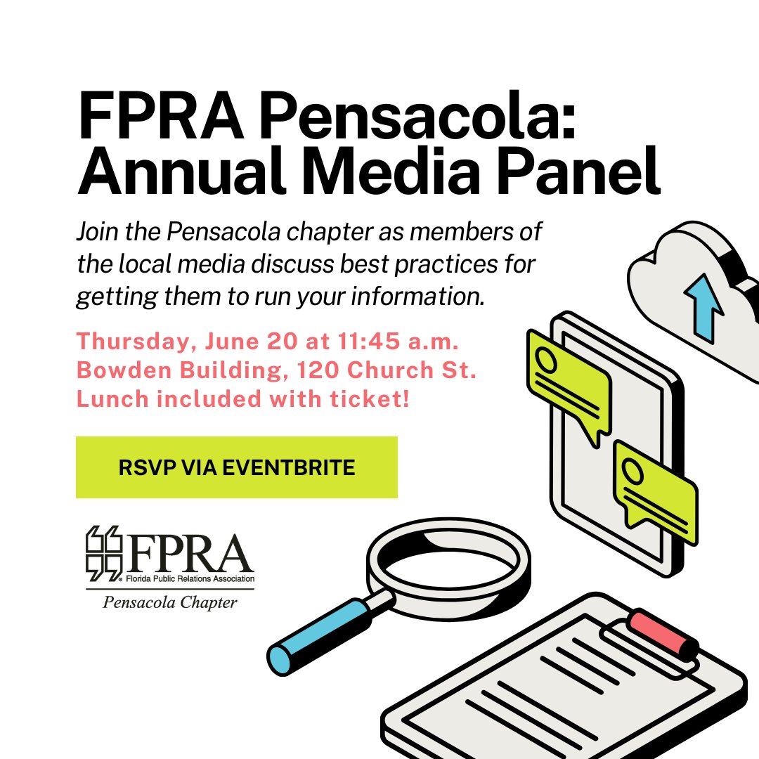 You don't want to miss this -- One of our MOST POPULAR events of the year! Join us + members of the local media to discuss best practices for getting them to run YOUR information. 👏 RSVP here ===> eventbrite.com/e/924114038967… #FPRA #FPRAPensacola #pensacolaflorida