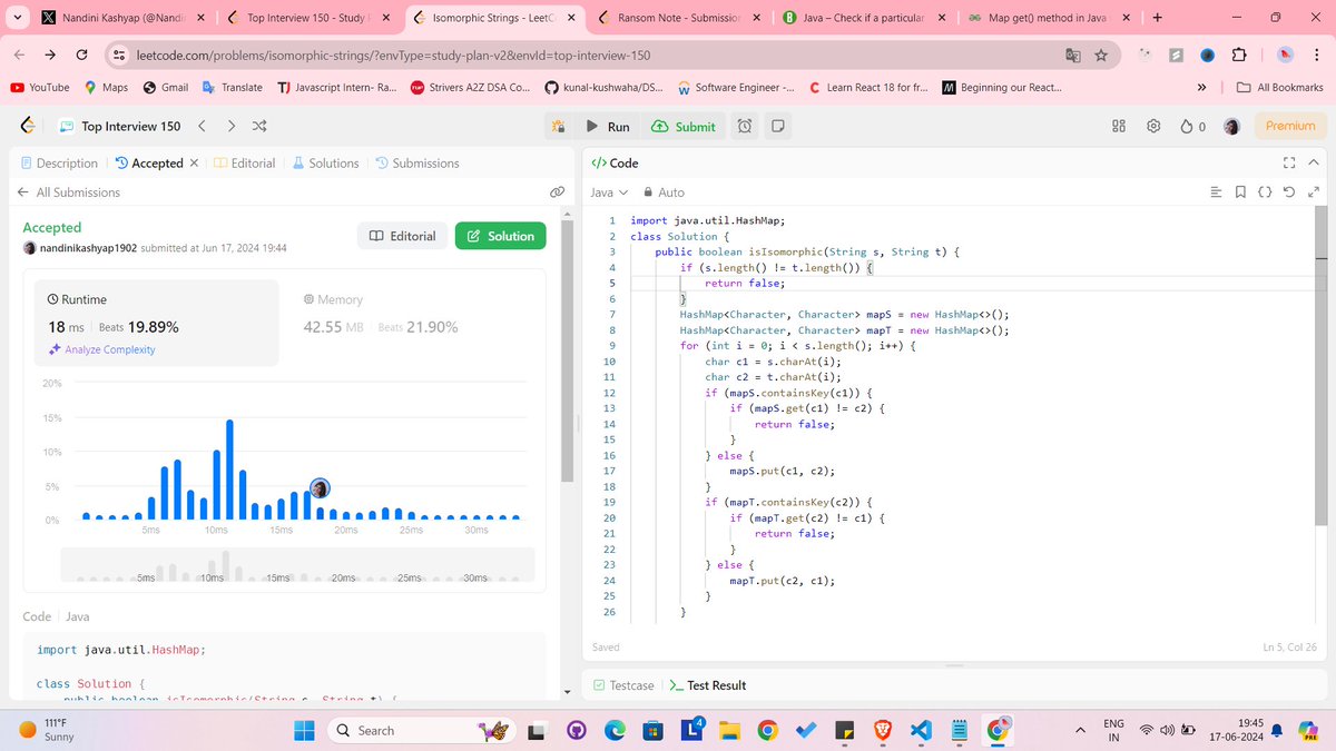 Nandini90386532's tweet photo. Hello, connections! It's day 12 of #30daysofleetcode #30daysofdsa where I have solved Isomorphic Strings through hashmap.
#connect #logicbuilding #problemsolving #dsa #leetcode https://t.co/YGCjy0qgZm