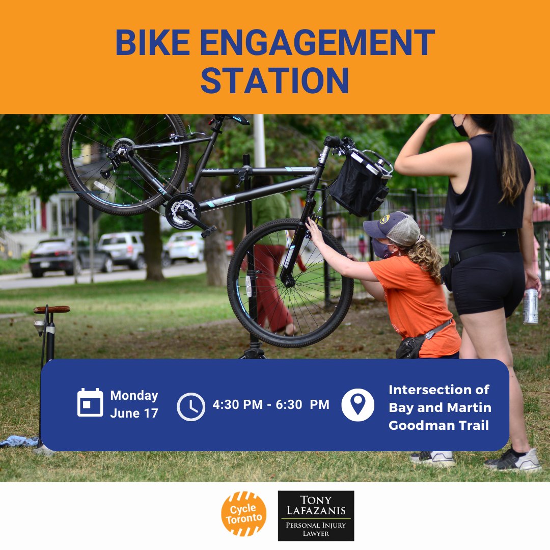 TonyLafazanis's tweet photo. Come by Cycle Toronto’s Engagement Station I’m sponsoring today at Bay Street and Martin Goodman Trail from 4:30-6:30pm. You’ll be given cycling maps, cycling handbooks and free safety checks by experienced cycling educators!
#CycleToronto 
#BikeTO
#BikeMonth
#BikeSafety
#Cycling https://t.co/JLBI172VRv