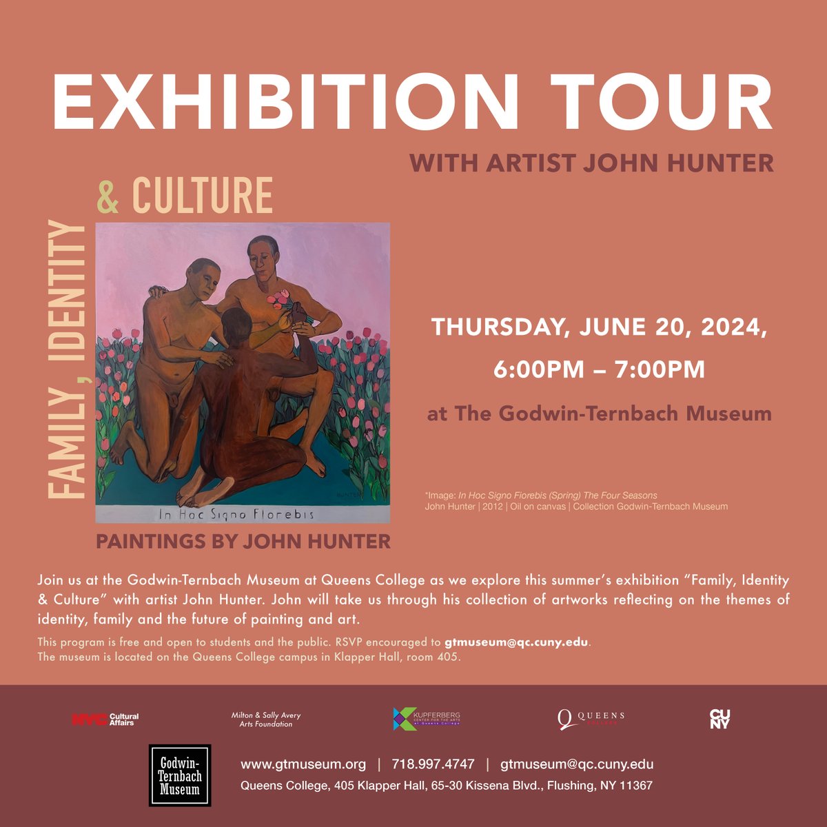 Godwin Ternbach (@godwinternbach) on Twitter photo Join us on June 20th, 6 - 7pm at the Godwin-Ternbach Museum! John Hunter will take us through his collection of artworks reflecting on the themes of identity, family and the future of painting and art. Free & open to the public.
RSVP encouraged to gtmuseum@qc.cuny.edu. Join us on June 20th, 6 - 7pm at the Godwin-Ternbach Museum! John Hunter will take us through his collection of artworks reflecting on the themes of identity, family and the future of painting and art. Free & open to the public.
RSVP encouraged to gtmuseum@qc.cuny.edu.