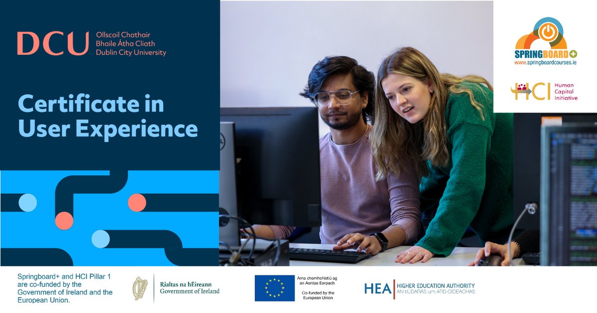 DCUEngineering's tweet photo. Do you know about our User Experience (UX) Certificate? Modules include: 'Exploring Interaction Design and User Experience Design' & 'Career Transitions and Success' 🎓 Learn more about this @HEA_Skills funded course
👉https://t.co/js89wN4FgH #SpringboardPlus #UpSkill @DCU https://t.co/MJWwZaqYAZ