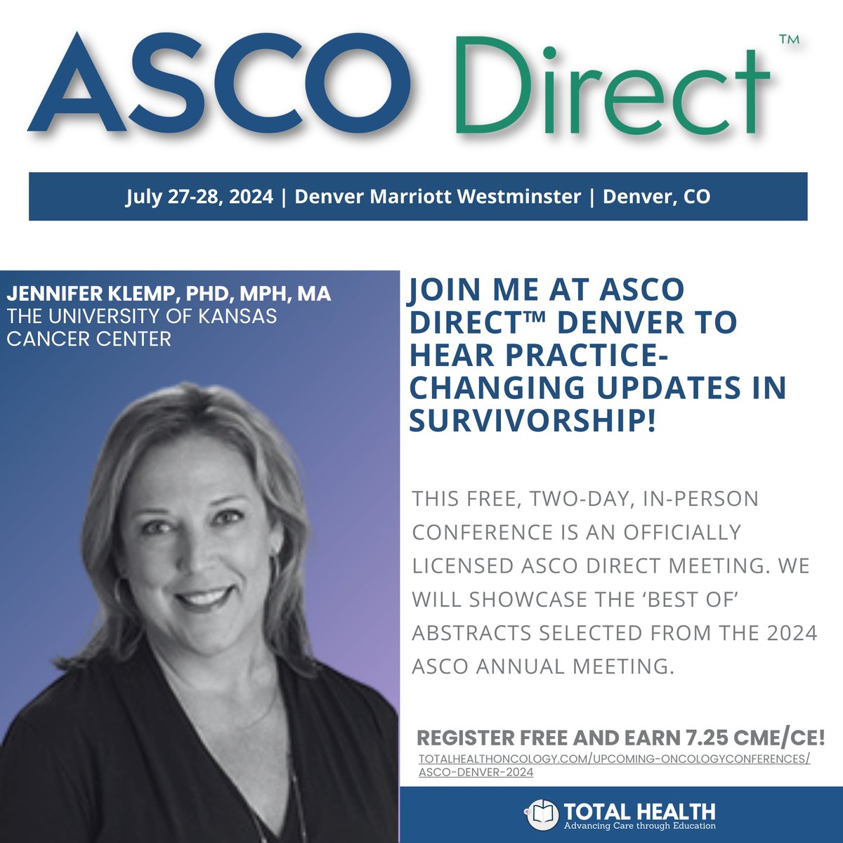 ASCO Direct- Denver Edition! Free post-ASCO review with July 27-28, 2024- join the discussion and networking with colleagues/ national speakers. <a href="/TotalHealthConf/">Total Health | Oncology 📖🔬</a>   Register Free Today:
web.cvent.com/event/b7a7b761…