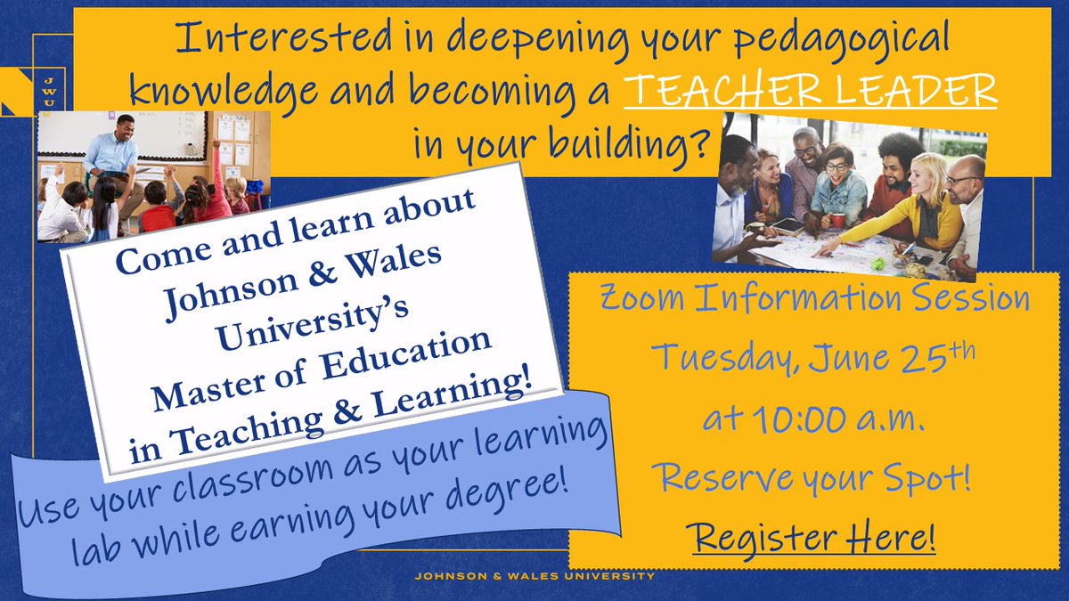 Interested in deepening your pedagogical knowledge and becoming a teacher leader in your building? Reserve your spot now for our virtual M.Ed. Information Session next Tuesday, the 25th! forms.gle/hjWSyMJL4bwRjE…