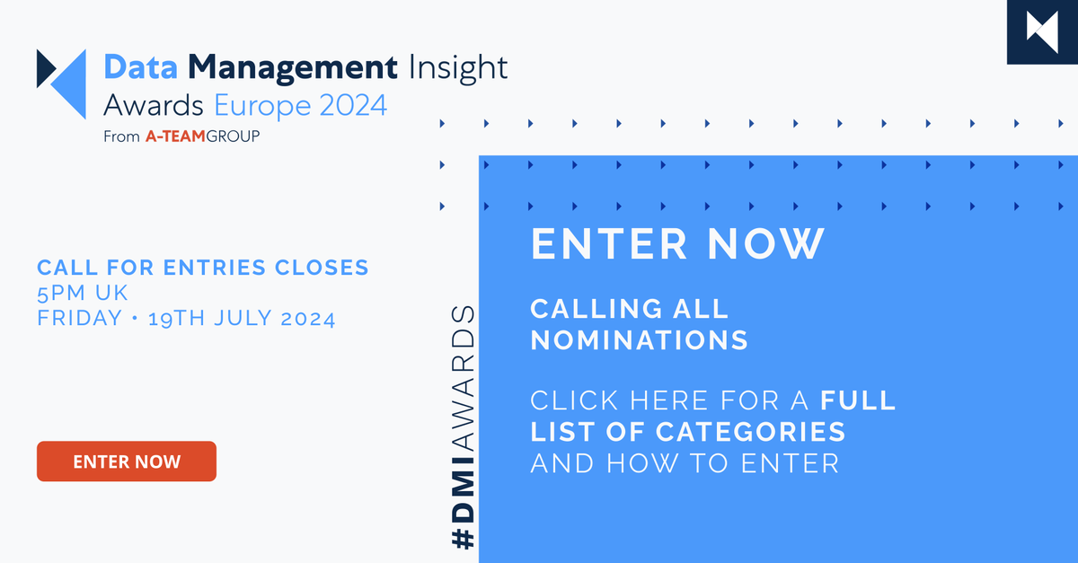 ATeamInsight's tweet photo. We are excited to share the news that the call for entry/nomination phase of the much anticipated 3rd annual Data Management Insight Awards Europe 2024 are open!
Enter here:https://t.co/KyD10W4B1w
#DMIawards #datamanagement #awards #managedservices #datasolutions #dataproviders https://t.co/6kP7K4SL4a