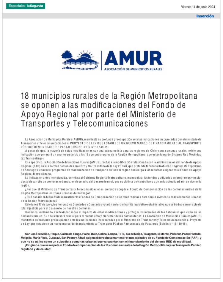 ¿Por qué debemos financiar a las comunas urbanas de la RM con la compensación que le corresponde a las 18 comunas rurales por el #FondoEspejo del #Transantiago? 
Revisa nuestra declaración pública del diario <a href="/La_Segunda/">laSegunda</a> <a href="/Camara_cl/">Diputadas y Diputados de Chile</a>