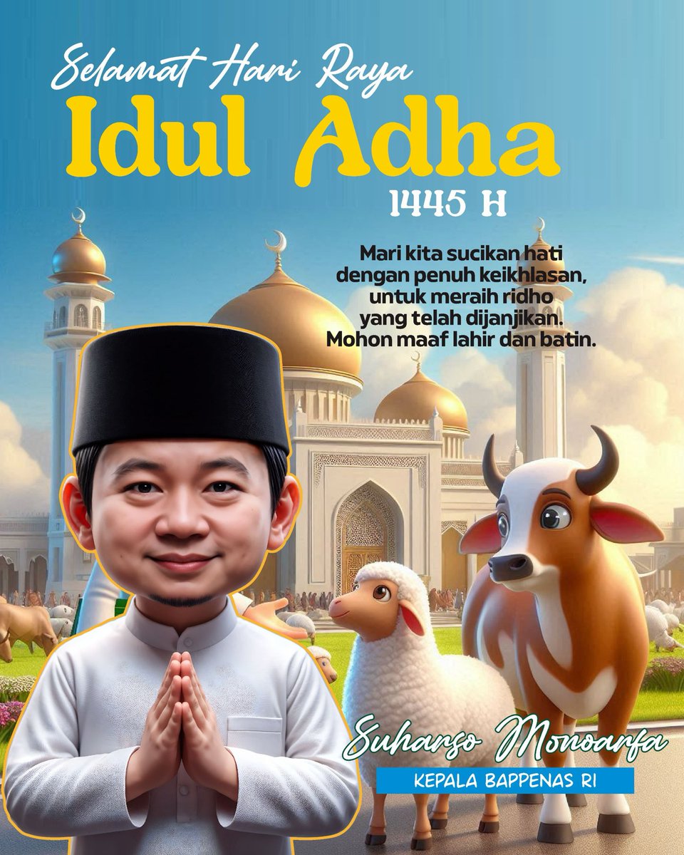Assalamu'alaikum Warahmatullahi Wabarakatuh.

Selamat Hari Raya Idul Adha 1445 H, kepada seluruh Umat Islam di Indonesia. 

Mari kita jadikan hari yang suci ini sebagai momentum untuk memperkuat iman dan meningkatkan kontribusi kita dalam pembangunan bangsa.