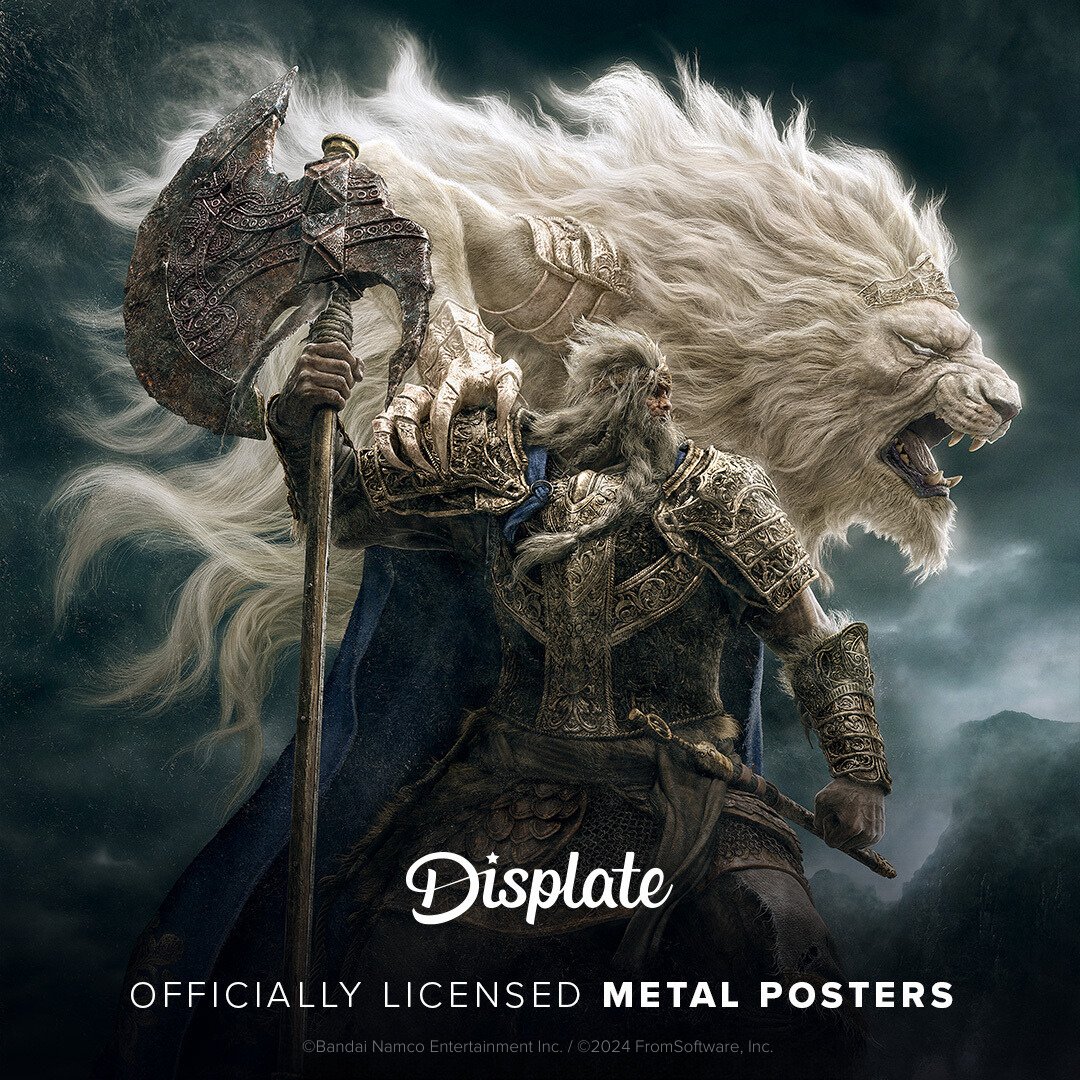Displate's tweet photo. Elden Ring metal posters ahead. Try collecting. Blessed by grace, officially licensed, and worth every rune!