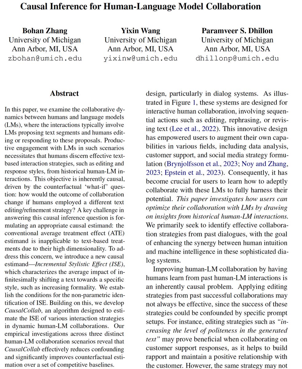 🚨New research alert! Check out our paper at #NAACL2024  
🎇 Causal Inference🤝Human-LM collaboration 🎇  
Effective Human-LM collaboration is important as LMs become integrated into various domains.🤖 We propose a new causal approach to optimize human-LM teamwork.