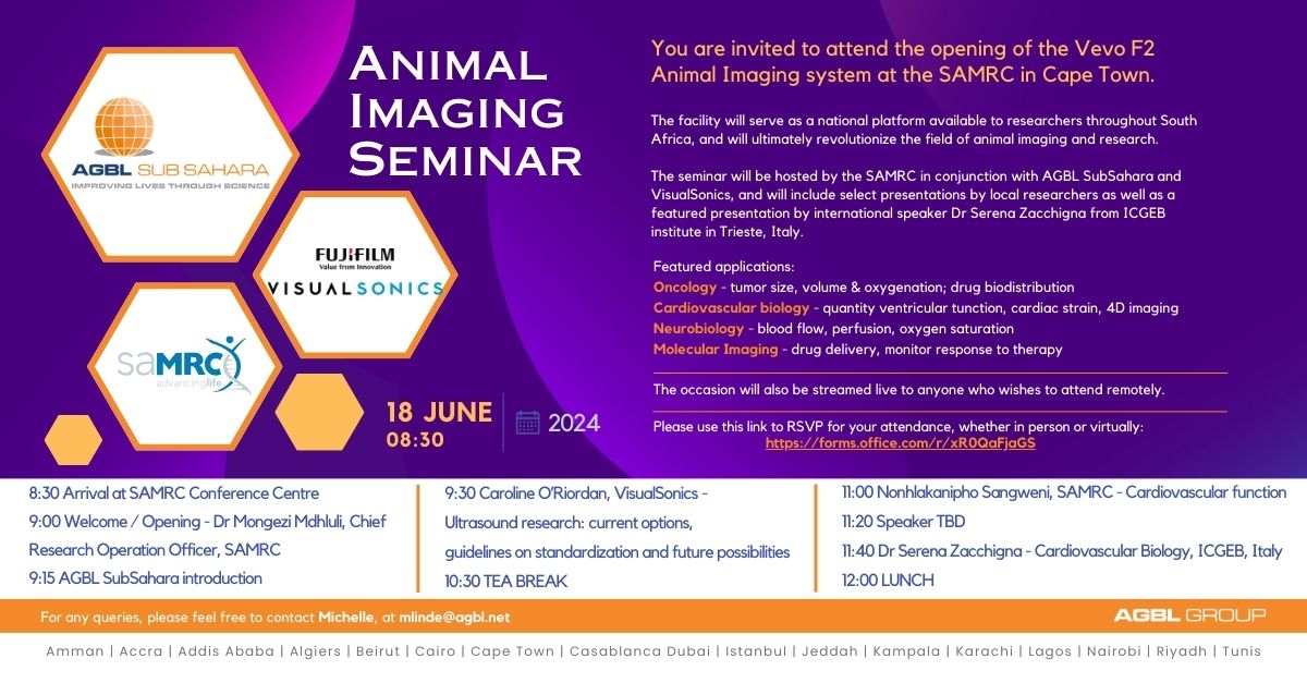 Animal #imaging seminar with <a href="/SerenaZacchigna/">CVB lab</a> 
📌18 June 2024; 08:30 #SAMRC <a href="/MRCza/">SAMRC</a> South Africa 
To attend: RSVP forms.office.come/r/xr0QaFjaGS