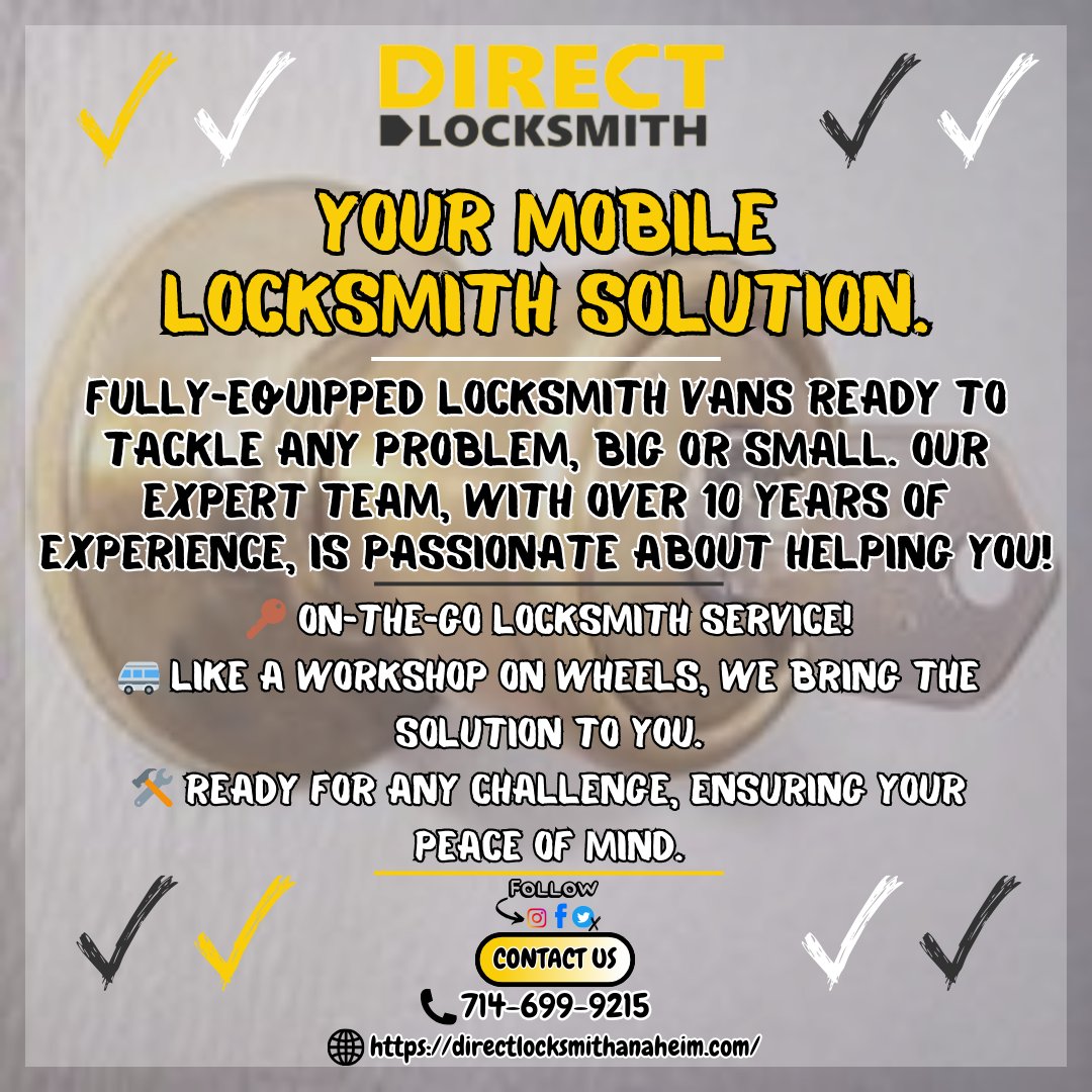 DirectLockCA's tweet image. 🔑Need a Locksmith on Wheels? We&apos;ve Got You Covered! 🚐🔒

Our mobile locksmith vans are like workshops on wheels, equipped to handle any lock problem, big or small.

#MobileLocksmith #LocksmithServices #OnTheGoSecurity #LocksmithLife #ExpertService #AutomotiveLocksmith #Key

1/2