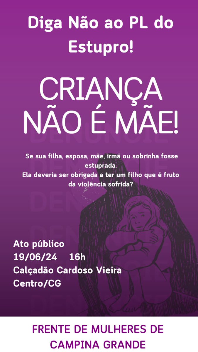 Campina Grande vai pra rua dizer NÃO para o PL do Estupro
#PLDOESTUPRONÃO 
#PLdoEstupradorNão
