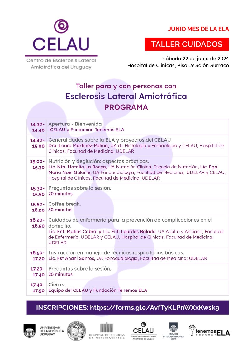 Próximo sábado 22 en el <a href="/hcmquintela/">Hospital de Clínicas Dr. Manuel Quintela</a> 
Inscripciones 👇👇👇👇
Actividad Académica: forms.gle/ggydpztbZh4Gx5… 
Taller de Cuidados: forms.gle/AvfTyKLPnWXxKw…
Participamos desde <a href="/fmedoficial/">fmedoficial</a> <a href="/histoemb/">Histología y Embriología Fmed</a> <a href="/psicmedicauy/">Unidad Académica de Psicología Médica</a> <a href="/FenfUdelar/">Facultad de Enfermería</a> Nos apoya <a href="/EI_Udelar/">Espacio Interdisciplinario</a>