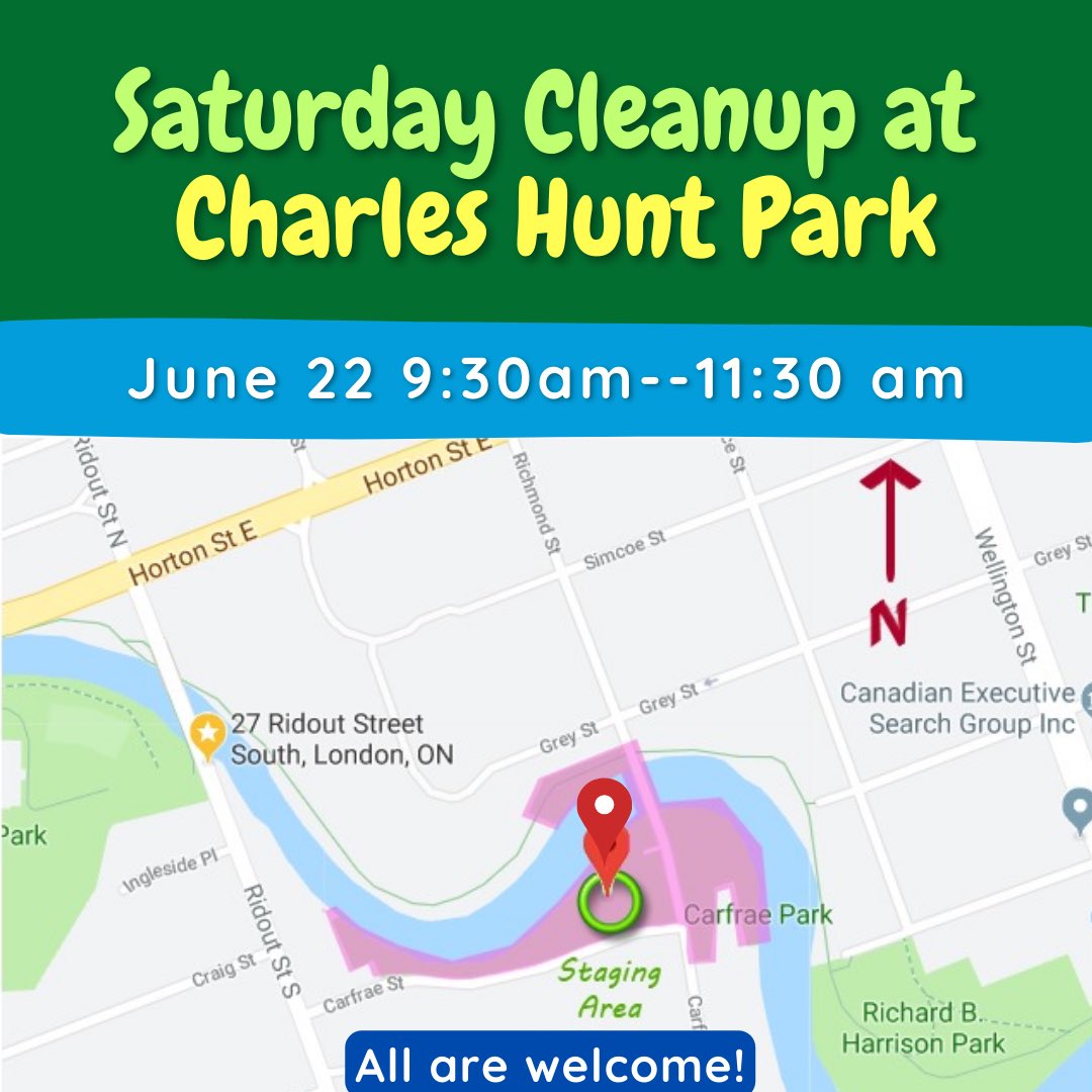 Coming up this Saturday, we’ve got a litter cleanup planned at Charles Hunt Park / Carfrae. All are welcome! The cleanup will start at 9:30 am. Please wear closed-toed shoes, pants and bug spray. There is public transit access, bicycle storage and free street parking nearby.