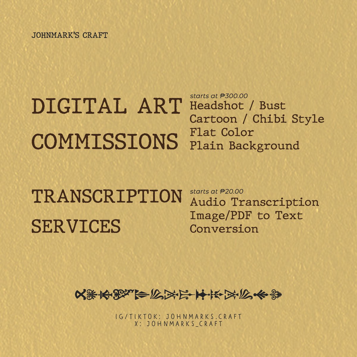 johnmarks_craft's tweet photo. Now accepting for commissions in writing, video editing, graphic design, digital art, and transcription for personal, academic, and commercial use.

ePortfolio: https://t.co/XgH5kksAi1
Commission Request Form: https://t.co/GA7KPtnyAW https://t.co/BMjyHzYRkN