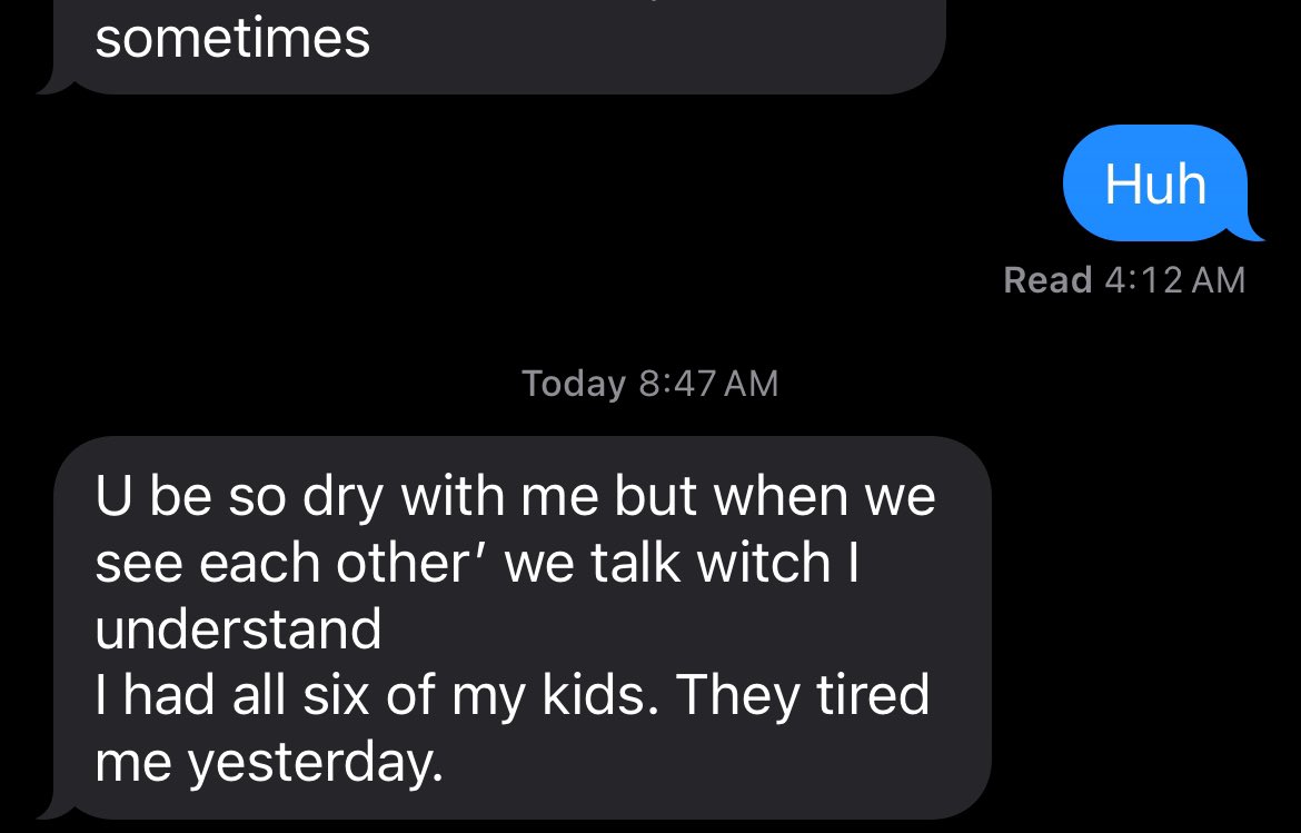 as1a__'s tweet photo. lol stop talking to me if you can’t even use the proper “which” 😭🤣
And 6 kids! HELL NAW! 
there’s so many things wrong with the message. Omgg😂 https://t.co/lpKktoXMxX