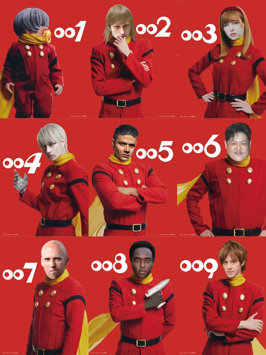 Assuming this is a Cyborg 009 Live action
サイボーグ009が実写化になれば
001→(русский малыш)
002→Michelangelo Dalisi
003→Léa Seydoux
004→Tom Wlaschiha
005→Tanji Liam
006→林雪
007→Jason Statham
008→Edi Gathegi
009→ウエンツ瑛士
Dr.→מרטין לנדאו
#サイボーグ009
#Cyborg009