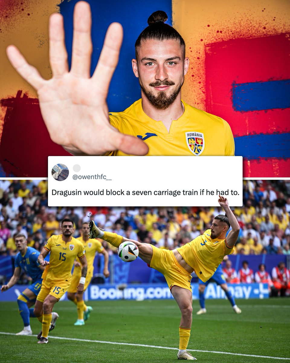 Tottenham's Radu Dragusin was a brick wall today for Romania:

1 interception
2 blocks
10 clearances
100% aerial duels won
100% ground duels won

🧱