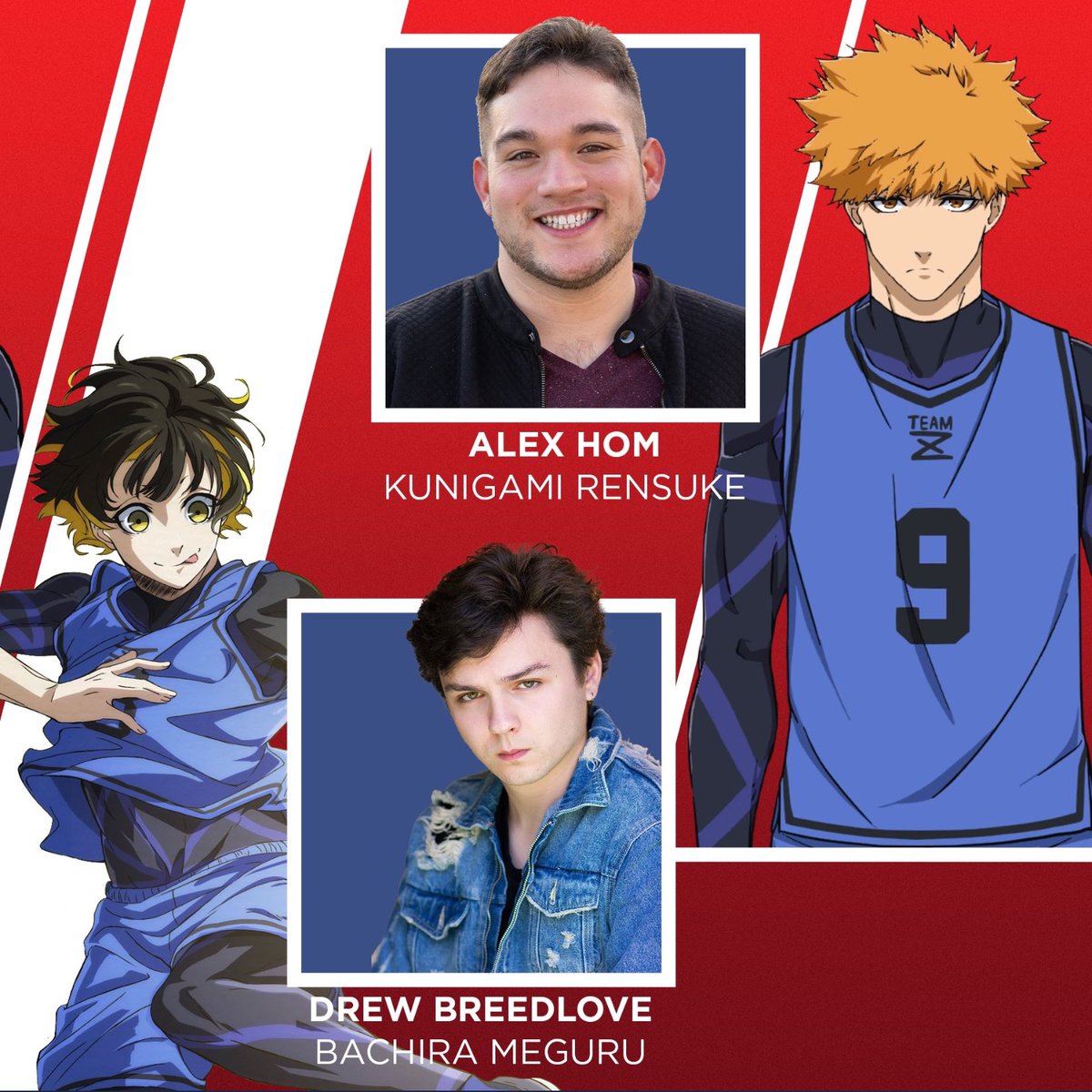 DrewBreedloveVA's tweet photo. Hey Lewisville, TX! If you haven’t seen it yet, @AnimeYankii is hosting an EPIC Bluelock celebration event that you won’t want to miss! 

It’ll be held at the Vista Shopping Center on Saturday, June 29th from 11am-3:30pm🔥🔥

I’m super excited because this is the most english cast members we’ve ever gotten under one roof, 13 BLUELOCK BOYS, and it’s gonna be a blast! 

Come say hi, alright?💛🖤💛🖤

Here’s all the boys that’ll be there💙🔒⚽️:

1. @BaugusBryson - Nagi
2. @KamenCasey - Reo
3. @MatthewElkins_ - Zantetsu
4. Hey! Me! I’ll be there😱🤣 - Bachira
5. @Ack_its_Alex - Kunigami
6. @anime_brother - Aryu 
7. @KyleIggy - Igarashi
8. @LeeGeorge23 - Gagamaru
9. @theDerickSnow - Ego
10. @MattShipmanVO - Rin
11. @MarkAllenJr - Kuon
12. @AaronCampbellVO - Raichi 
13. @SpenceLiles - Naruhaya

#anime #manga #bluelock #bluelockanime #bachira #bachirameguru #texas #convention #animeconventions