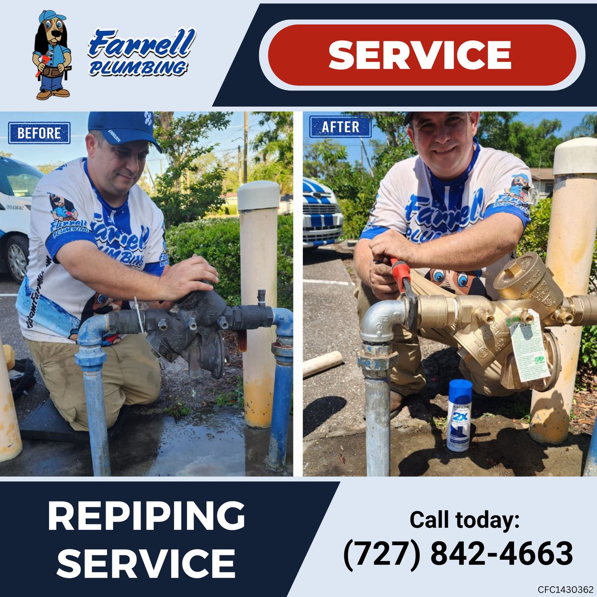 GoTeamFarrell's tweet image. Give your home's plumbing system a well-deserved upgrade with Farrell Plumbing's Repiping Service! 🏡💧 We're your friendly neighborhood experts in repiping, serving Port Richey, FL, and nearby areas. When your pipes start showing signs of wear and tear, our tea...