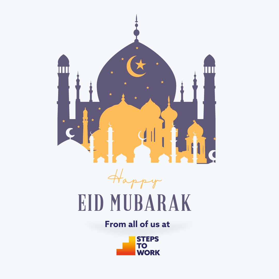 Eid Mubarak to you and your family from all of us at Steps to Work!
May your lives be filled with peace, and countless blessings. 
Wishing everyone a healthy and prosperous journey ahead. 
Celebrate this special occasion with joy and happiness! 🌙✨