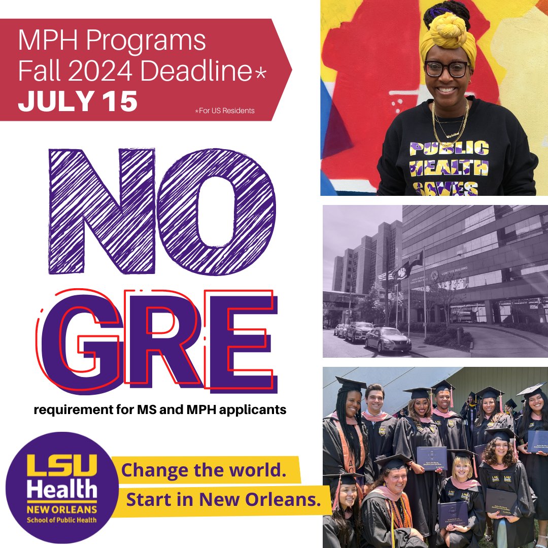 LSU Public Health (@lsupublichealth) on Twitter photo There is just under ONE MONTH left for those interested in joining one of the LSU School of Public Health's MPH programs.  
For more information on how to apply: sph.lsuhsc.edu/admissions/app… There is just under ONE MONTH left for those interested in joining one of the LSU School of Public Health's MPH programs.  
For more information on how to apply: sph.lsuhsc.edu/admissions/app…