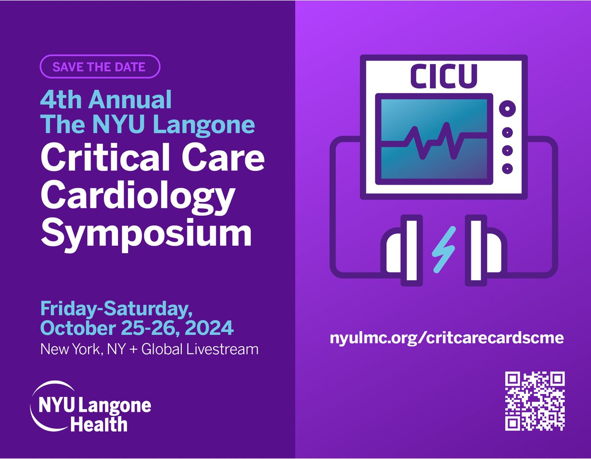 NYULangonePCCSM (@nyulangonepccsm) on Twitter photo Save the date for the 4th Annual Critical Care Cardiology Symposium! ❤️
📅 Friday-Saturday October 25th-26th
📍 <a href="/nyulangone/">NYU Langone Health</a> & livestreamed
🔗 bit.ly/3VbO8MP
#criticalcare #cardiology #CCM #PCCM #shock #resus #Meded Save the date for the 4th Annual Critical Care Cardiology Symposium! ❤️
📅 Friday-Saturday October 25th-26th
📍 <a href="/nyulangone/">NYU Langone Health</a> & livestreamed
🔗 bit.ly/3VbO8MP
#criticalcare #cardiology #CCM #PCCM #shock #resus #Meded