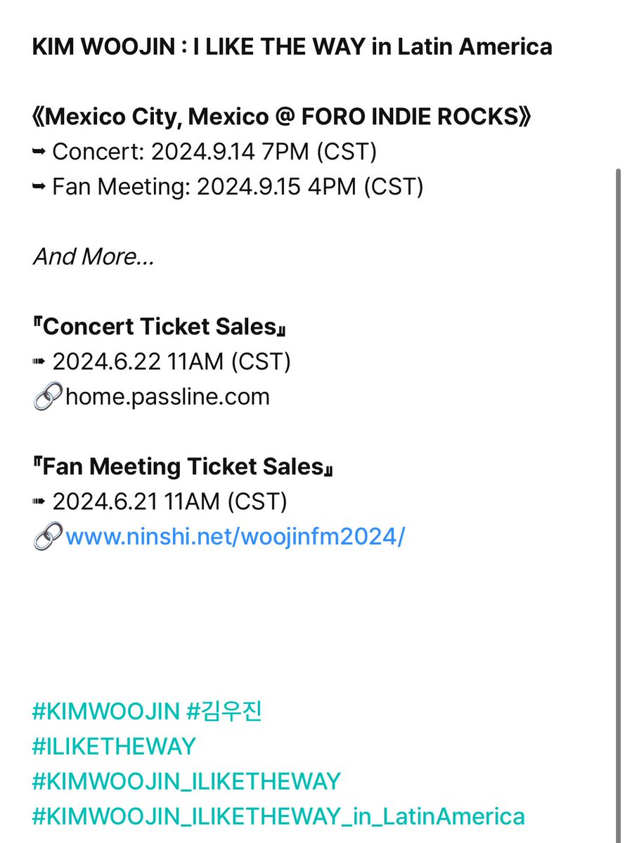 kimwoojin_DE's tweet photo. KIM WOOJIN : I LIKE THE WAY in Latin America
Tour Announcement
#KIMWOOJIN
#LIKETHEWAY
#KIMWOOJIN_ILIKETHEWAY
#KIMWOOJIN_ILIKETHEWAY_in_LatinAmerica https://t.co/9g3oHM6kOT