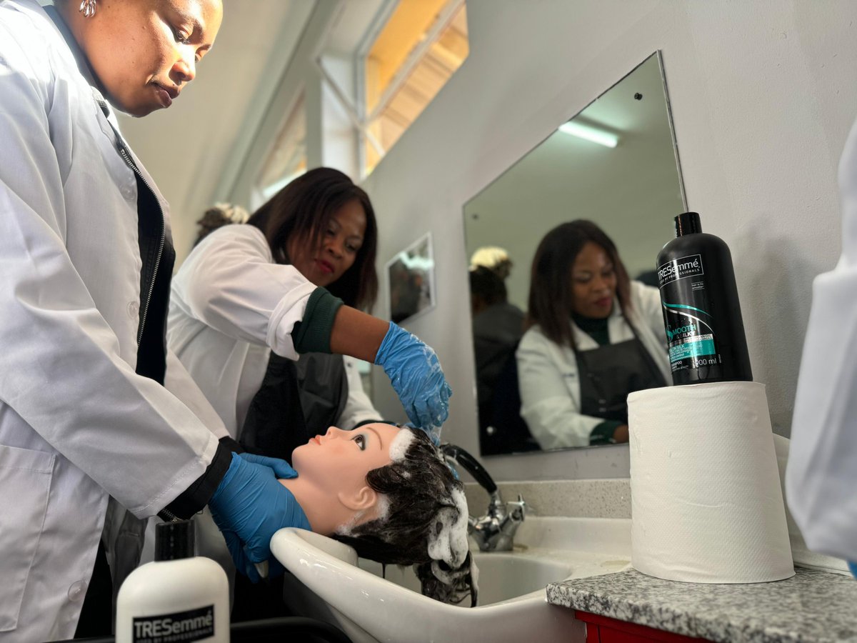 DBE_SA's tweet image. Vocational-oriented subjects such as Hairdressing, Nail and Beauty Technology also form part of the practical skills that the trainees are exposed to during the #ThreeStreamModel training sessions taking place in Chatsworth, KwaZulu-Natal.