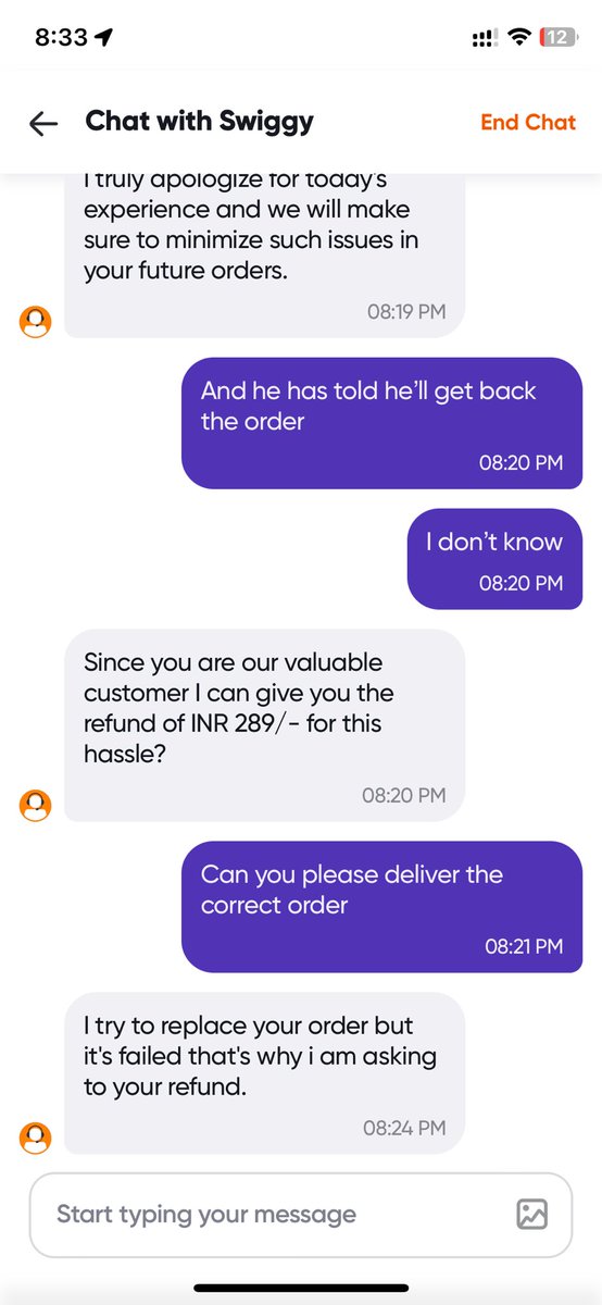 drchiruda's tweet photo. @Swiggy I had ordered a veg burrito and they delivered a chicken bowl 
I just asked them to deliver the correct order and he just wants to refund the amount. https://t.co/KPIKGFgv2r