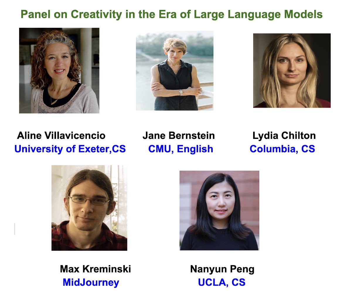 If you are attending #NAACL2024 in person or virtually be sure to attend the <a href="/FigLangWorkshop/">FigLangWorkshop</a> on 21st June. We have an all star stellar panel who will be talking about LLMs and Creativity <a href="/AlineVillav/">Aline Villavicencio</a> <a href="/LydiaChilton/">Lydia Chilton</a> <a href="/maxkreminski/">Max Kreminski</a> <a href="/VioletNPeng/">Violet Peng</a> and Jane Bernstein. #NLProc