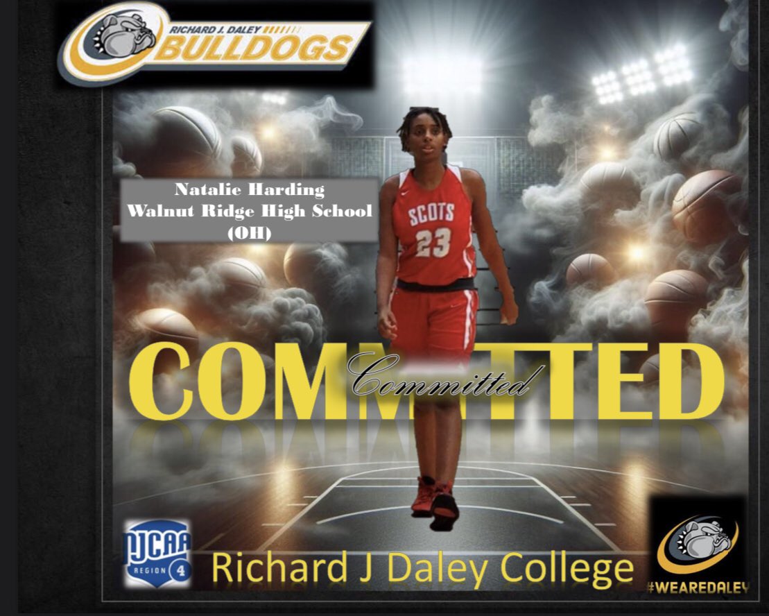 Our Women’s basketball team welcomes Natalie Harding from Walnut Ridge High School to the Daley family! Some one to watch out for! We are excited to have you apart of our Bull Dog Family 🏀🖤💛 
#daleycollege #womensbasketball #walnutridgehighschool #juco #ohio #d1